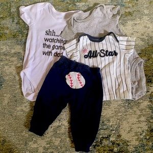 Baseball Game Day Set 6-9mos pants onesie shirt